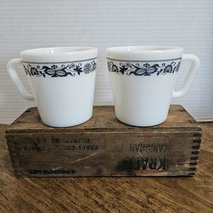 Pyrex Vintage White and Blue Floral Mugs Set Of 2